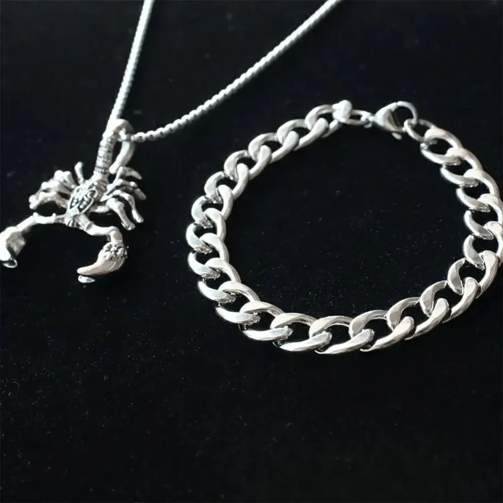 Stainless Steel Scorpion Pendant Necklace & Bracelet Set